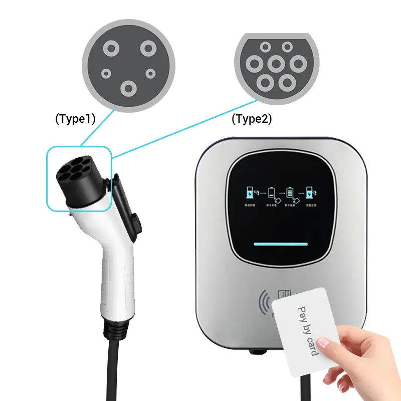 เทสล่า 7 กิโลวัตต์ การ์ดสวิป 220v ชาร์จ EV ประเภท 1 พร้อมจอ LED