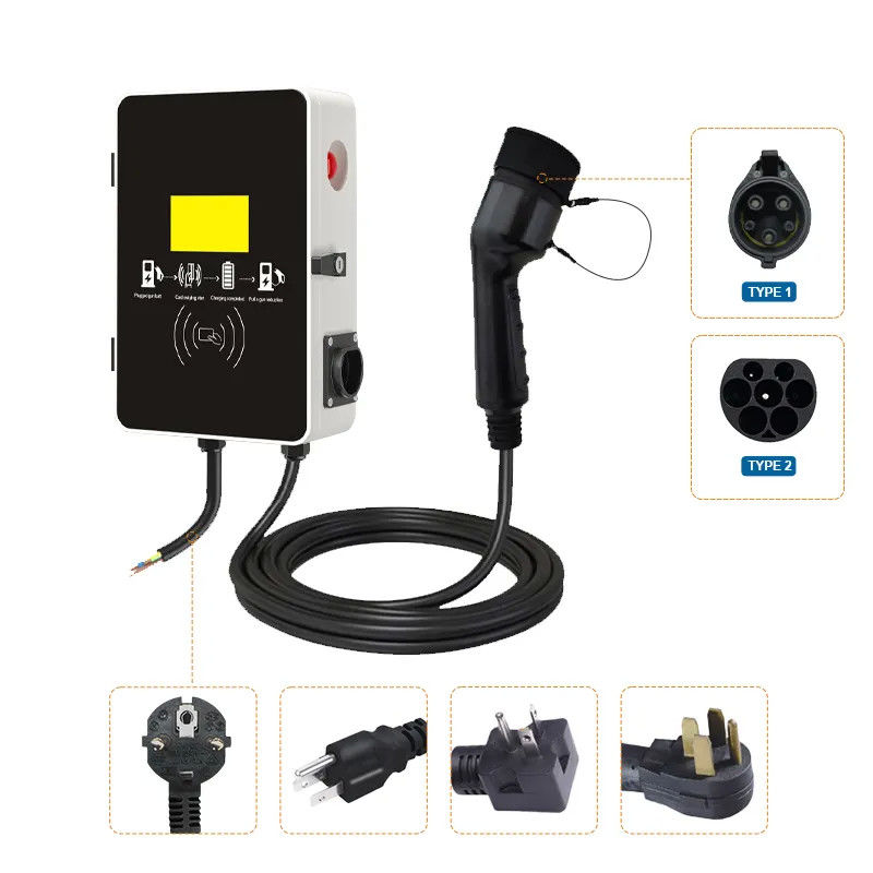 สถานีชาร์จรถยนต์แบบติดผนัง 7kw 3 Phase Fast Electric Box Type1 และ Type2