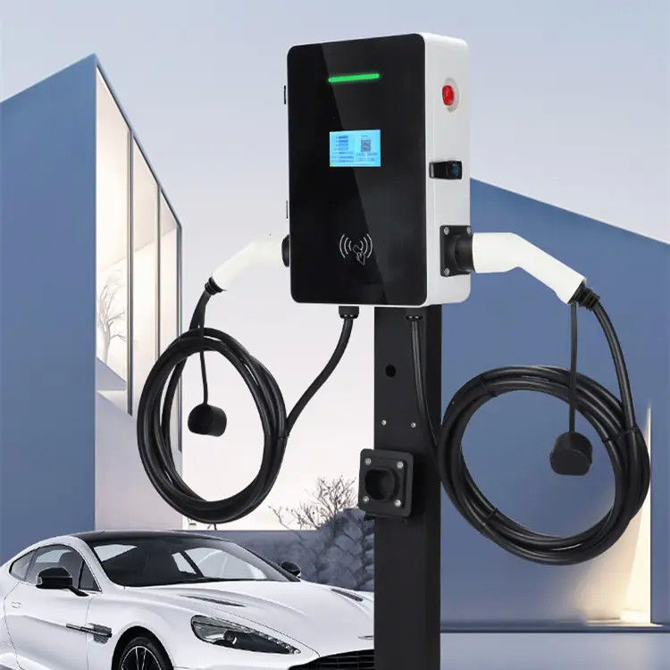 ประเภท 2 ปืนคู่ 5m สายเคเบิลติดผนัง สถานีชาร์จ EV จอ LCD