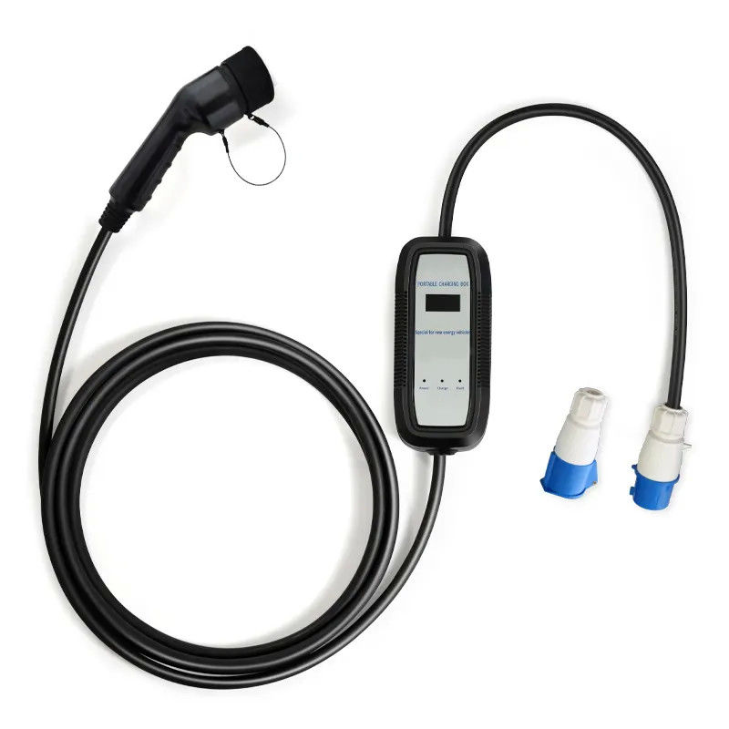เครื่องชาร์จไฟฟ้าแบบพกพาแบบ AC EV แบบ 1 และ 2 แบบ 32A กันฟ้าคะนอง พร้อมจอแสดงภาพ