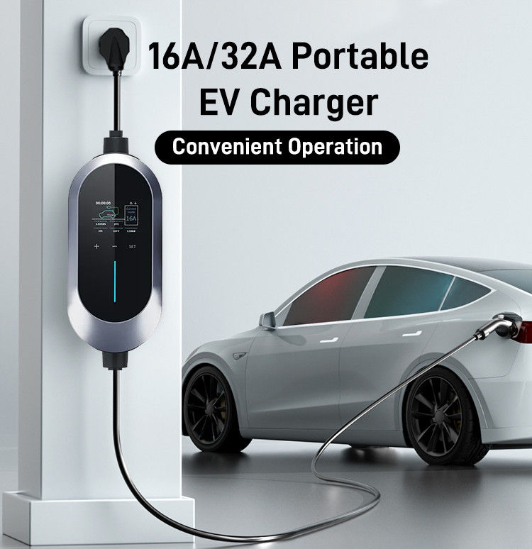 SAE J1772 ประเภท 1 เครื่องชาร์จรถไฟฟ้าแบบพกพาขนาด 1 ปืน 7kw EU