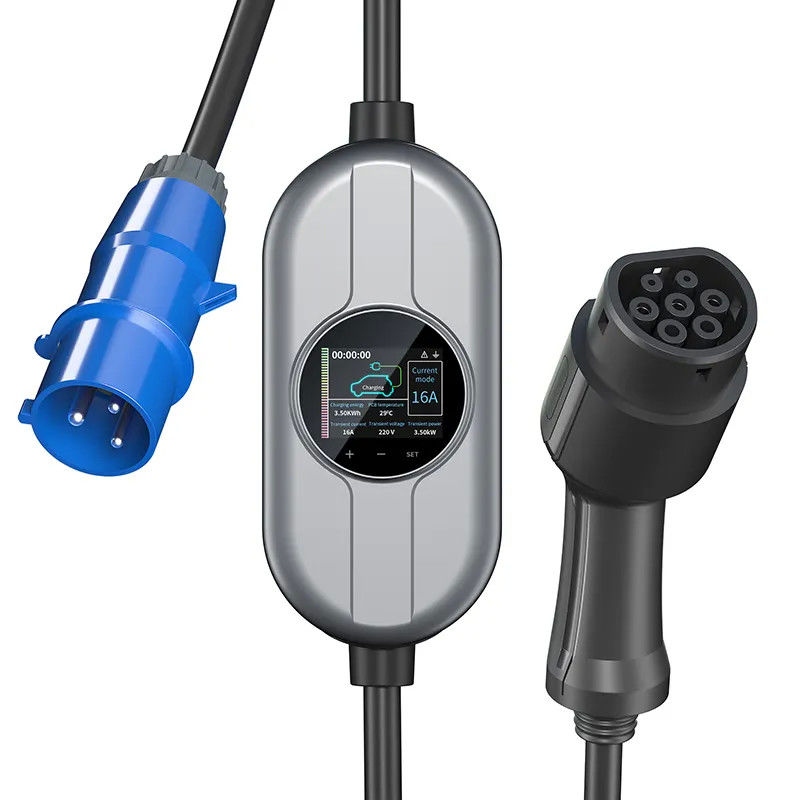 16A 32A 2.5 นิ้วจอ LCD สถานีชาร์จรถยนต์พกพา EV ชาร์จรถยนต์ชนิด 1 FCC